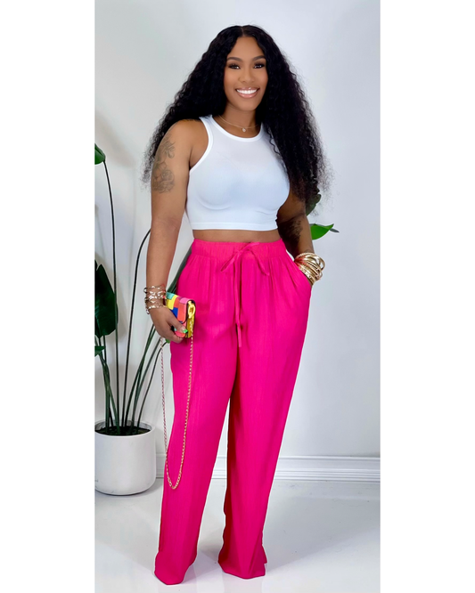 Berry Linen Drawstring Pants