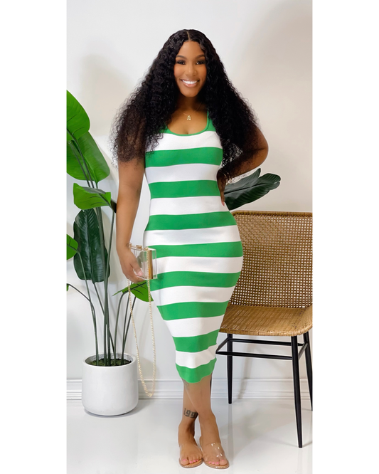 Striped Sweater Midi Dress (Green)