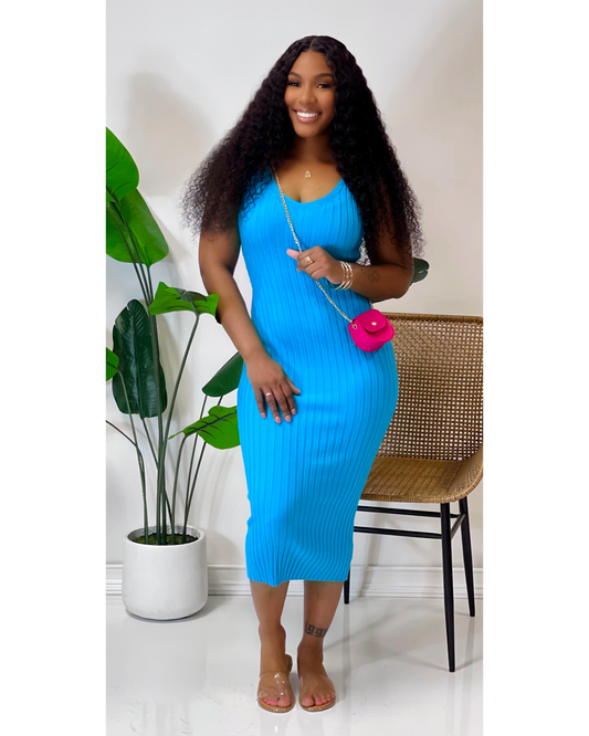 Sleeveless Midi Dress (Aqua)