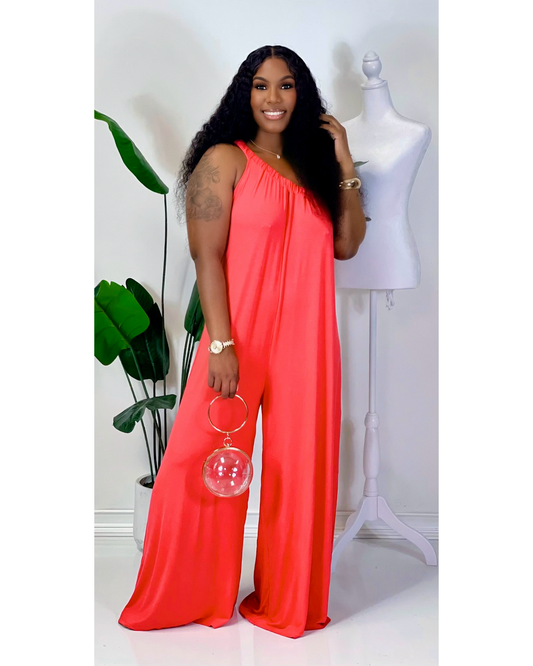 One Shoulder Romper (Coral)