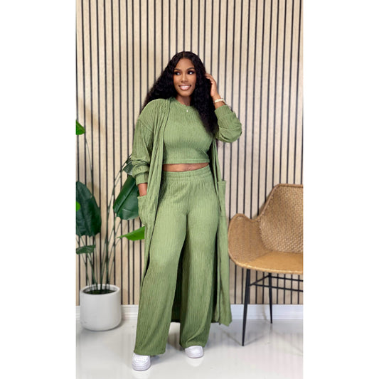 3PC Cardigan Set (Olive)