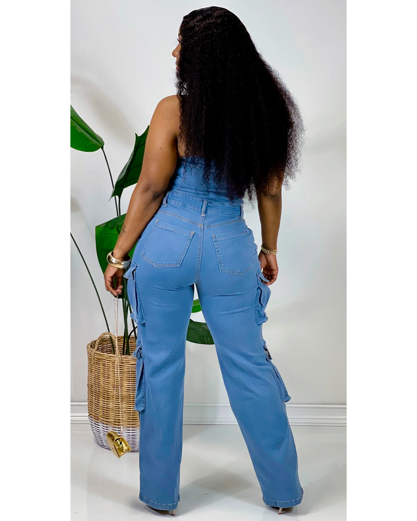 Denim Cargo Pocket Jumpsuit