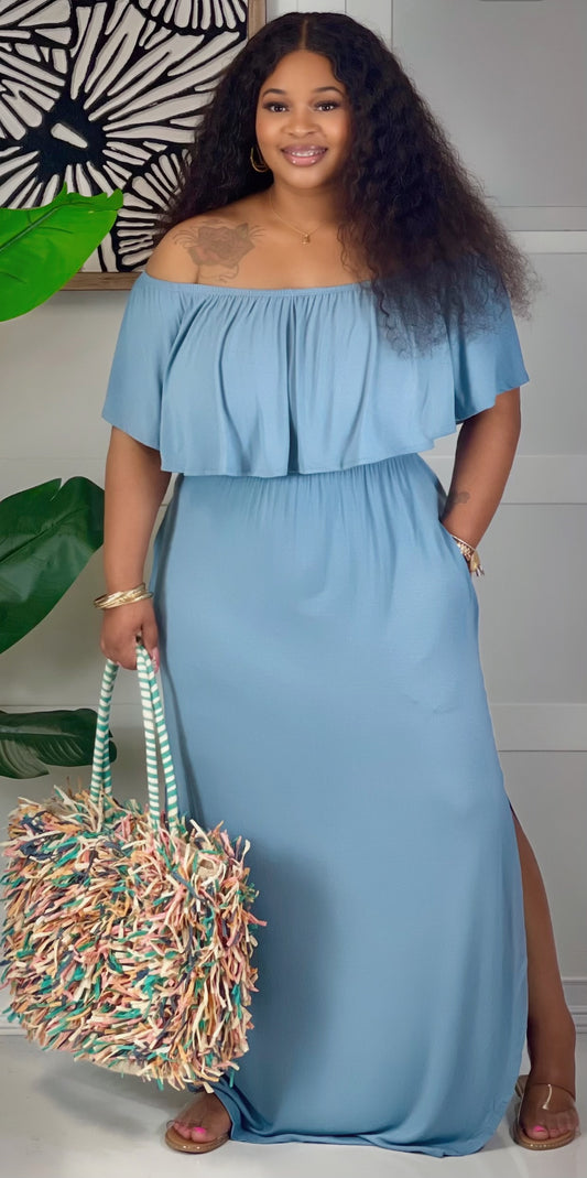 Ruffle Pocket Maxi (Soft Blue)