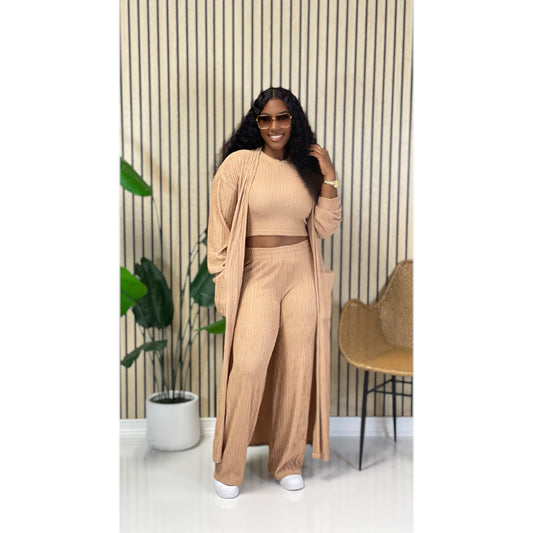 3PC Cardigan Set (Tan)