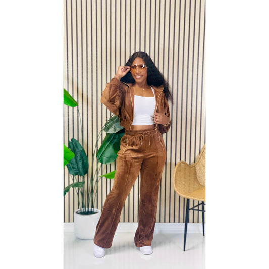 Velour Zipper Set (Brown)