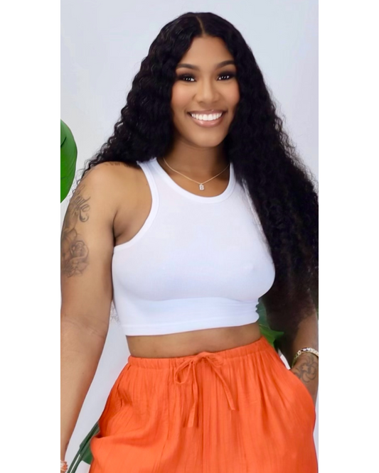 High Neck Crop Top (White)