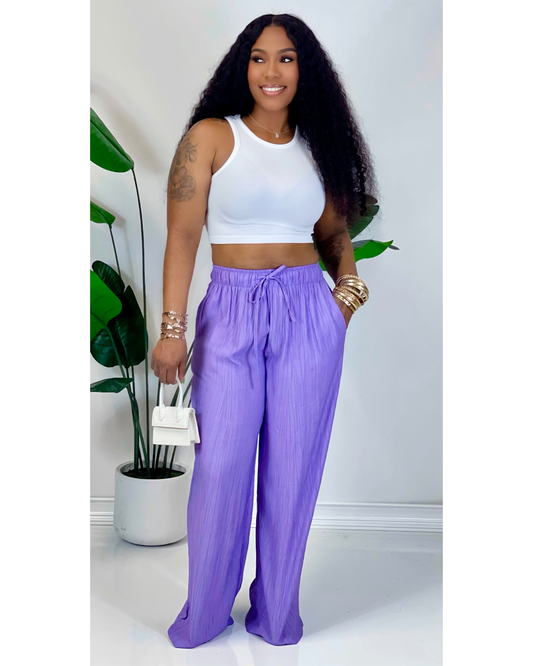 Linen Lilac Drawstring Pants